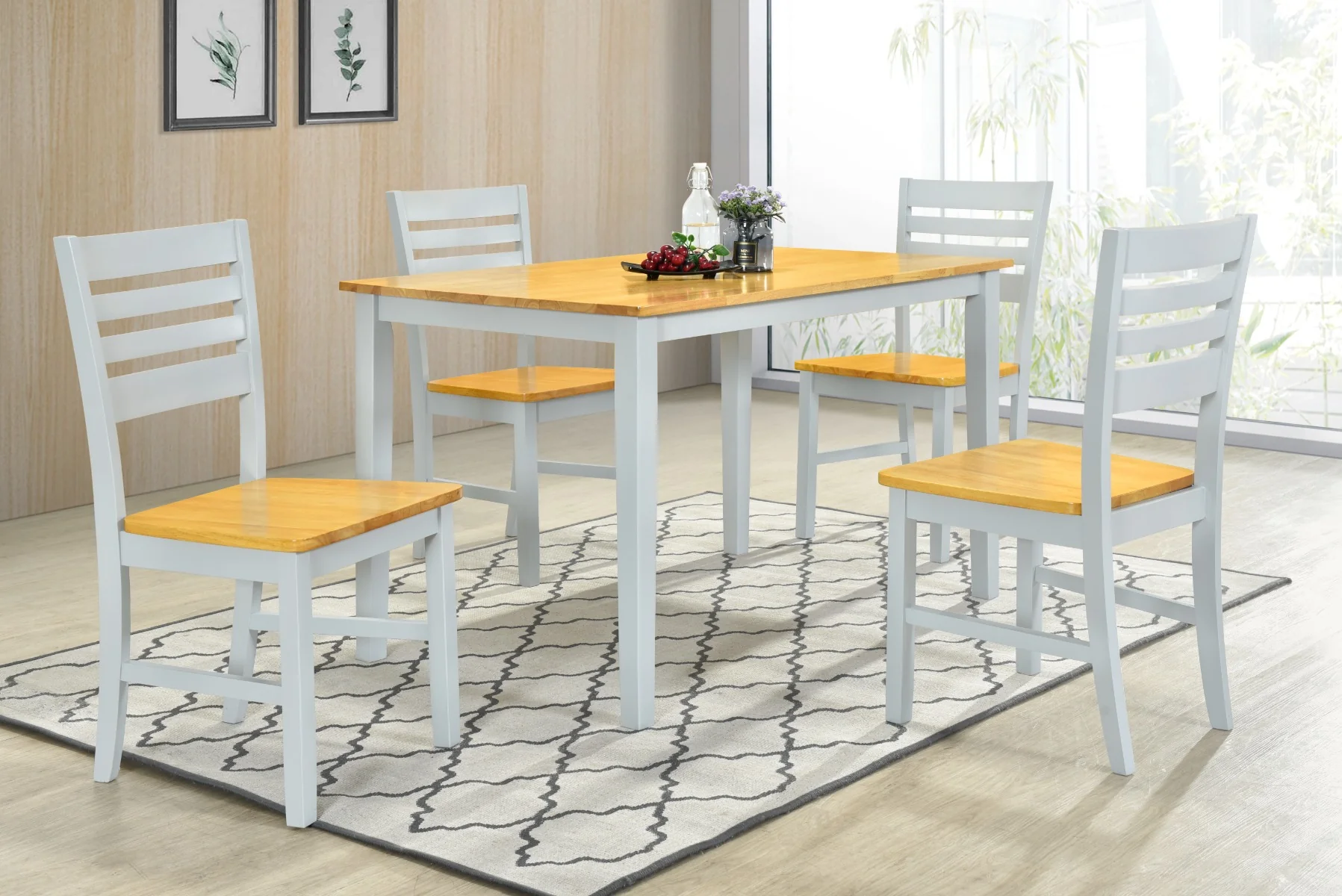 Tessa 4 ft Grey & Oak Dining Set with 4 Chairs - Compact and Stylish Dining Set