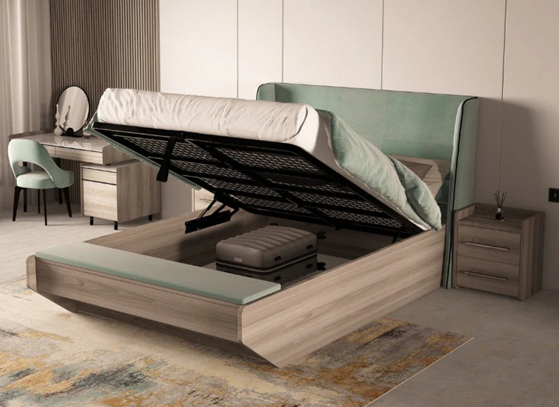 Titanis 4 ft6 Oak Storage Bed – Luxury Ottoman Frame with Winged Headboard