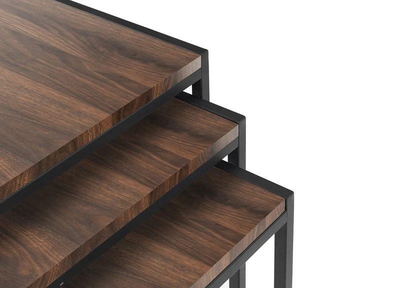 Tribeca Walnut Table Nest – Set of 3 with Black Metal Frame - Image 3