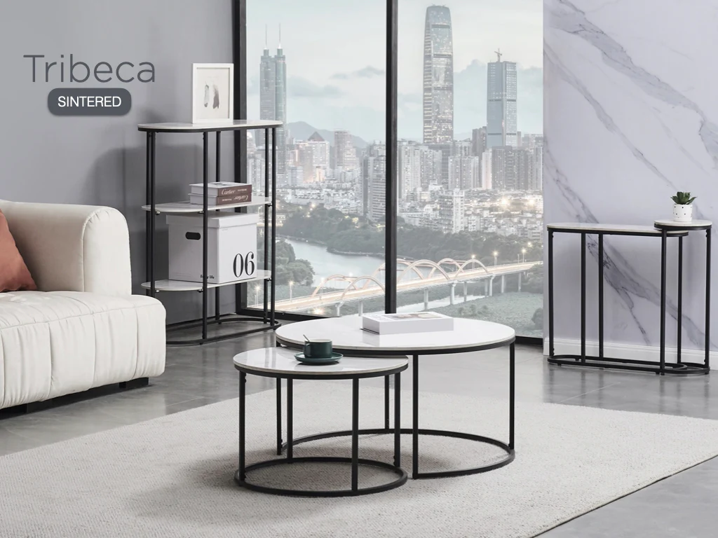 Tribeca Sofa Tea Table Set – Sintered Stone & Metal - Image 2