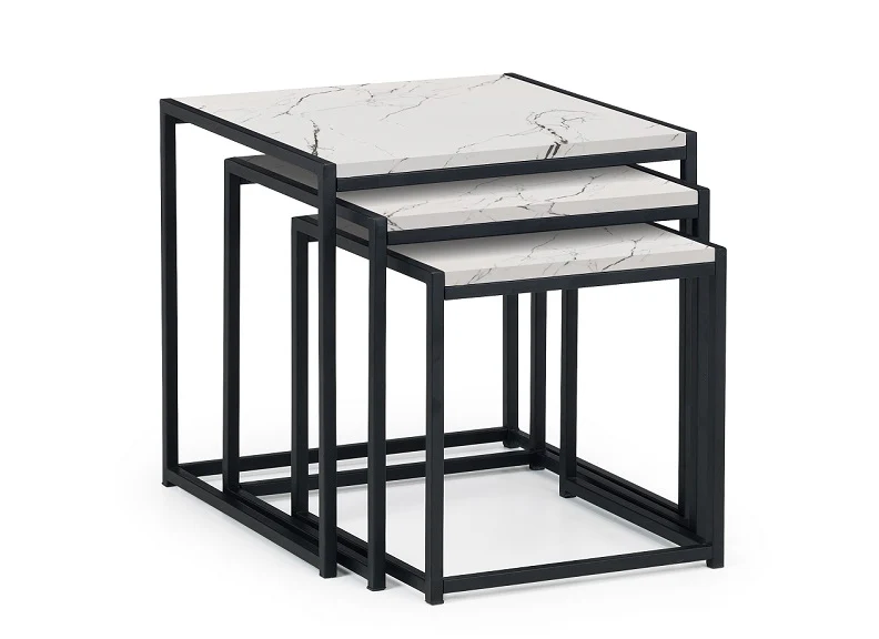 Tribeca White Marble Table Nest – Set of 3 with Black Metal Frame - Image 2