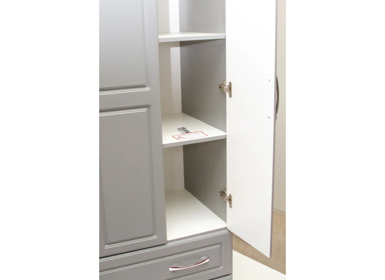 Tromso Three Door Mirrored Wardrobe – Dove Grey with Two Drawers - Image 3