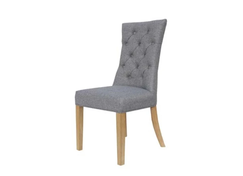 Set Of Two Curved Button Back Fabric Dining Chairs – Light Grey Upholstery (CH33 x2) - Image 3