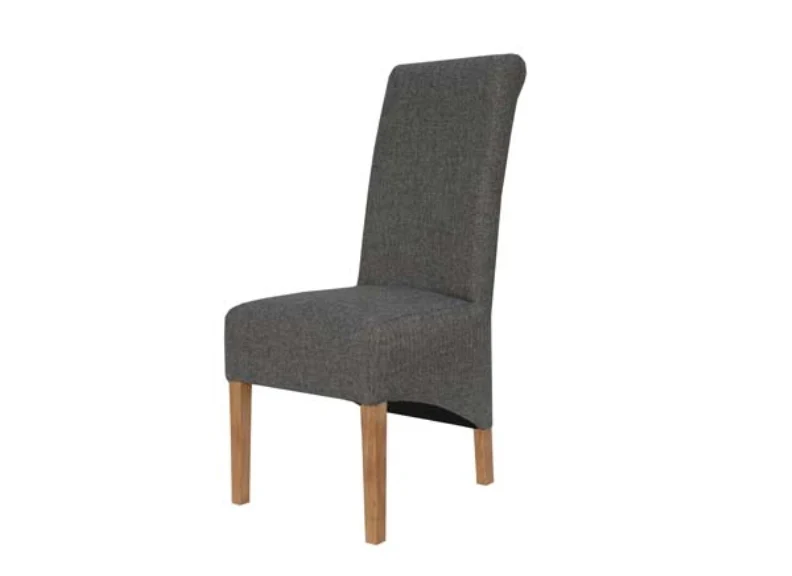 Set Of Two Scroll Back Fabric Dining Chairs – Light Grey Upholstery (CH35 x2) - Image 8