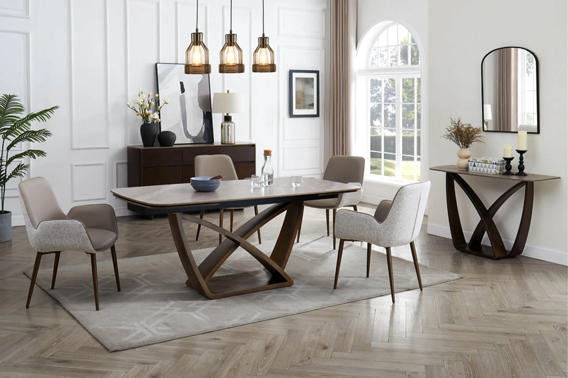 Vanosa Extending Dining Table 180cm/260cm – Brown Sinter Stone Top - Image 3