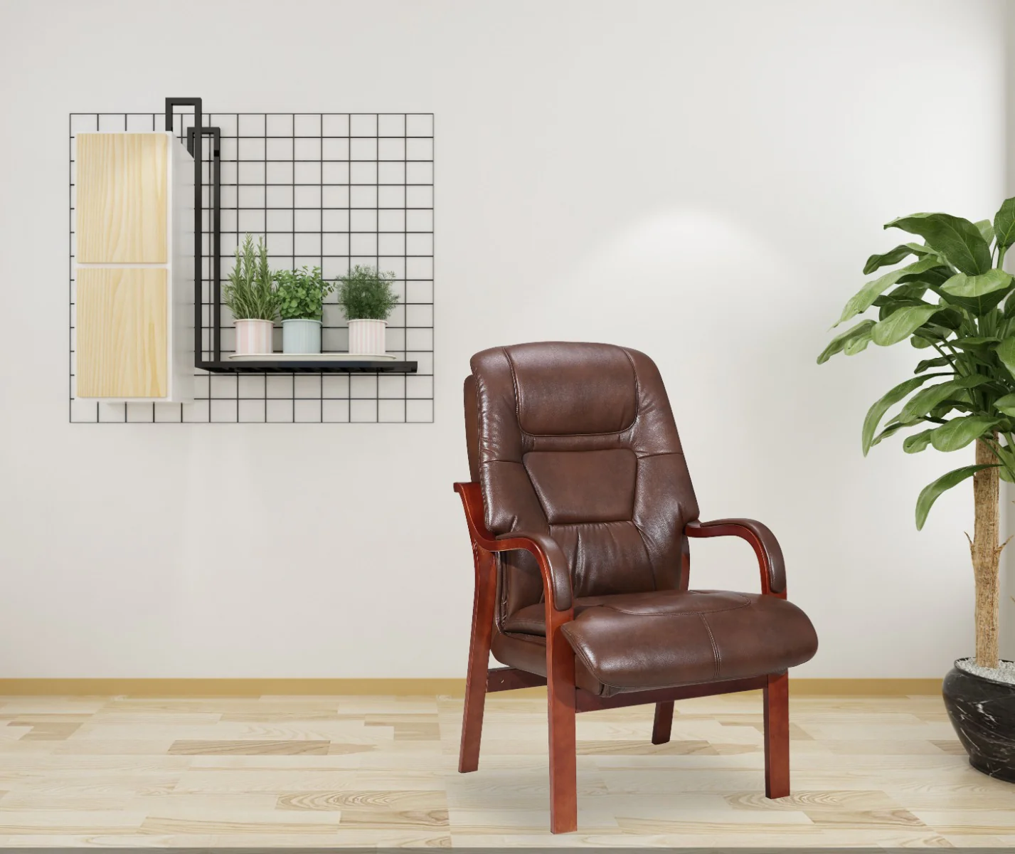 Vera Fireside Chair – Tan PU with Wooden Frame and Lumbar Support