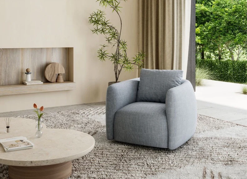 Veria Grey Fabric Tub-Style Swivel Chair