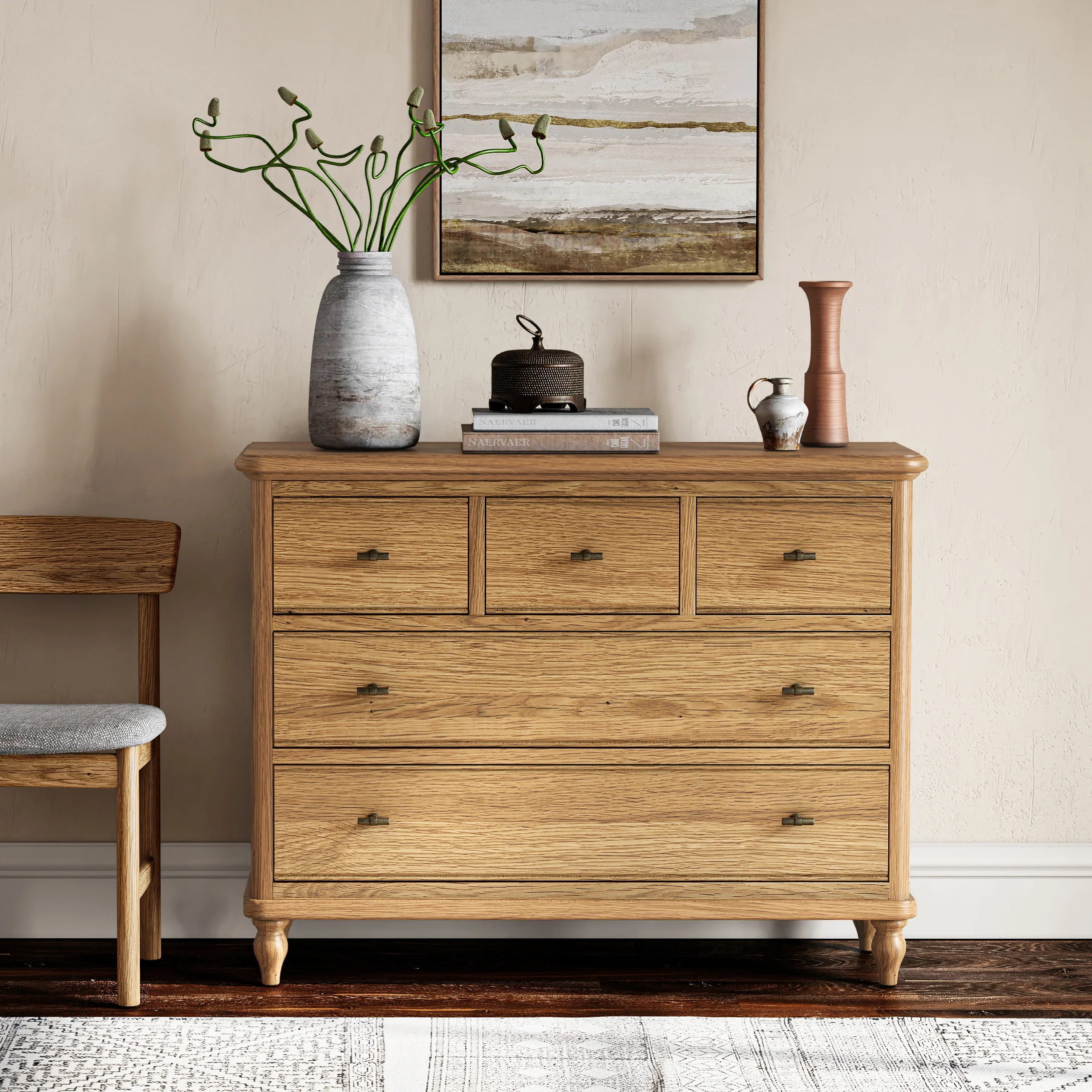Verona 3 Over 2 Drawer Chest – Solid Oak with Warm Wax Finish