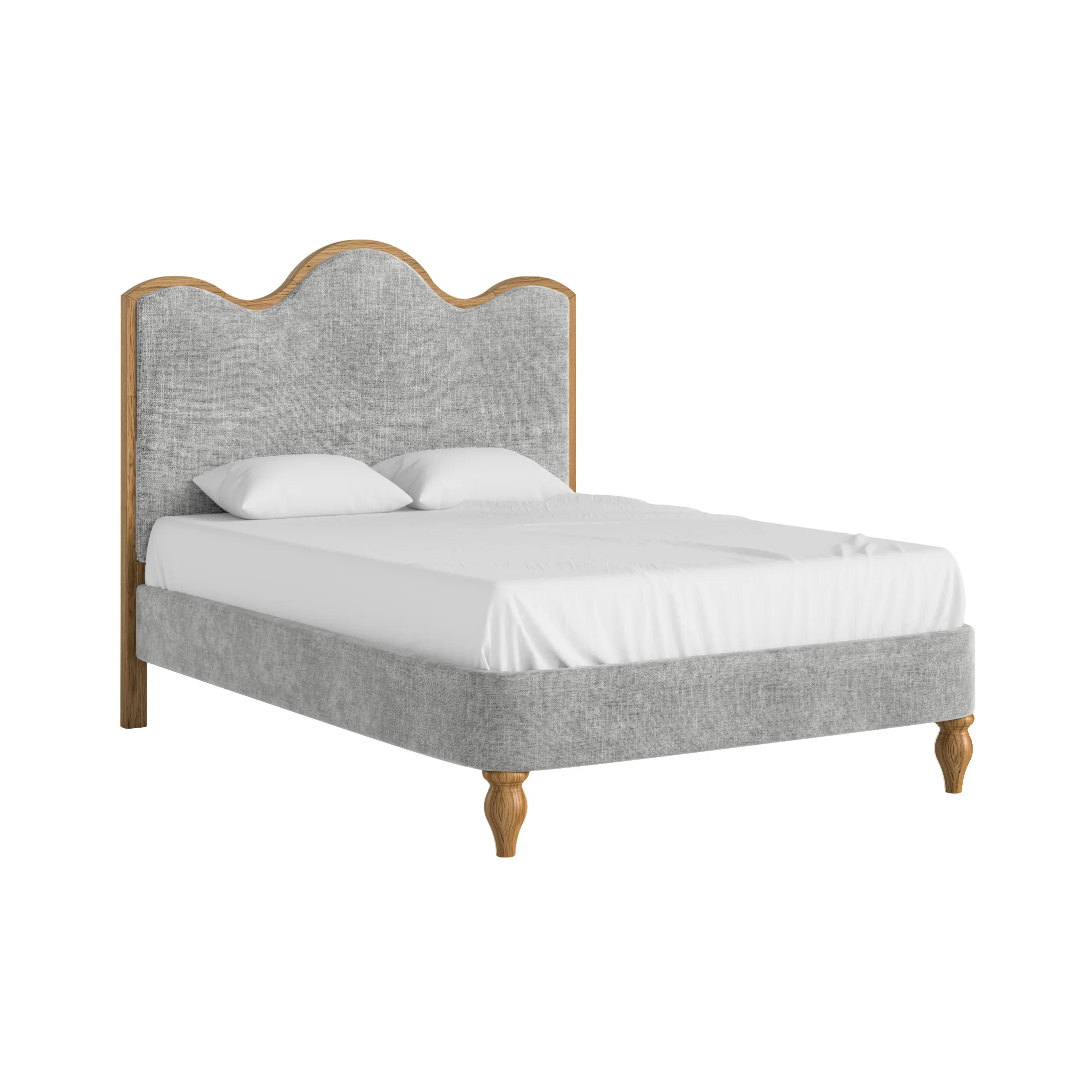 Verona 4'6 Upholstered Bed Frame – Grey Fabric with Curved Headboard