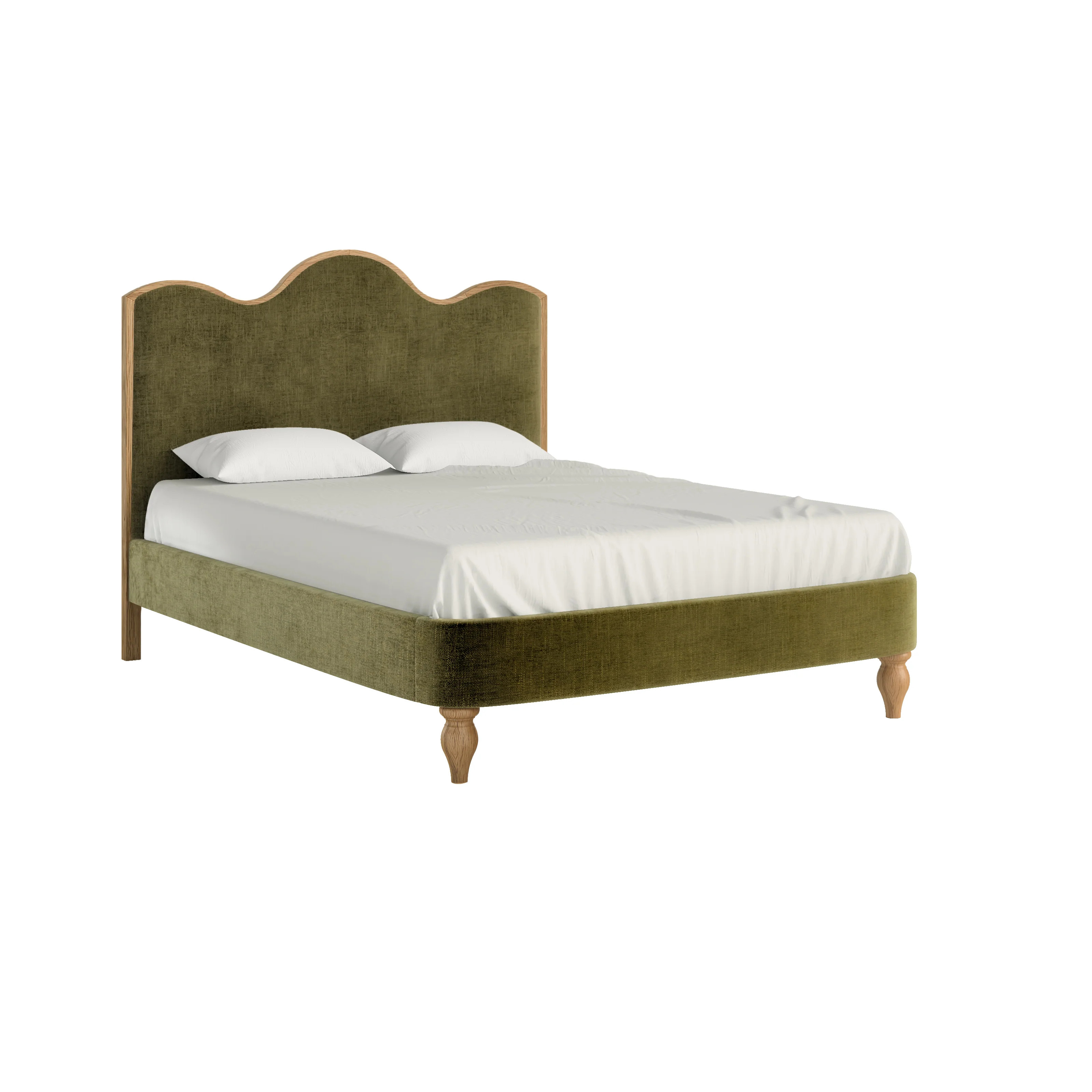 Verona 5' Upholstered Bed Frame – Green Fabric with Curved Headboard - Image 2