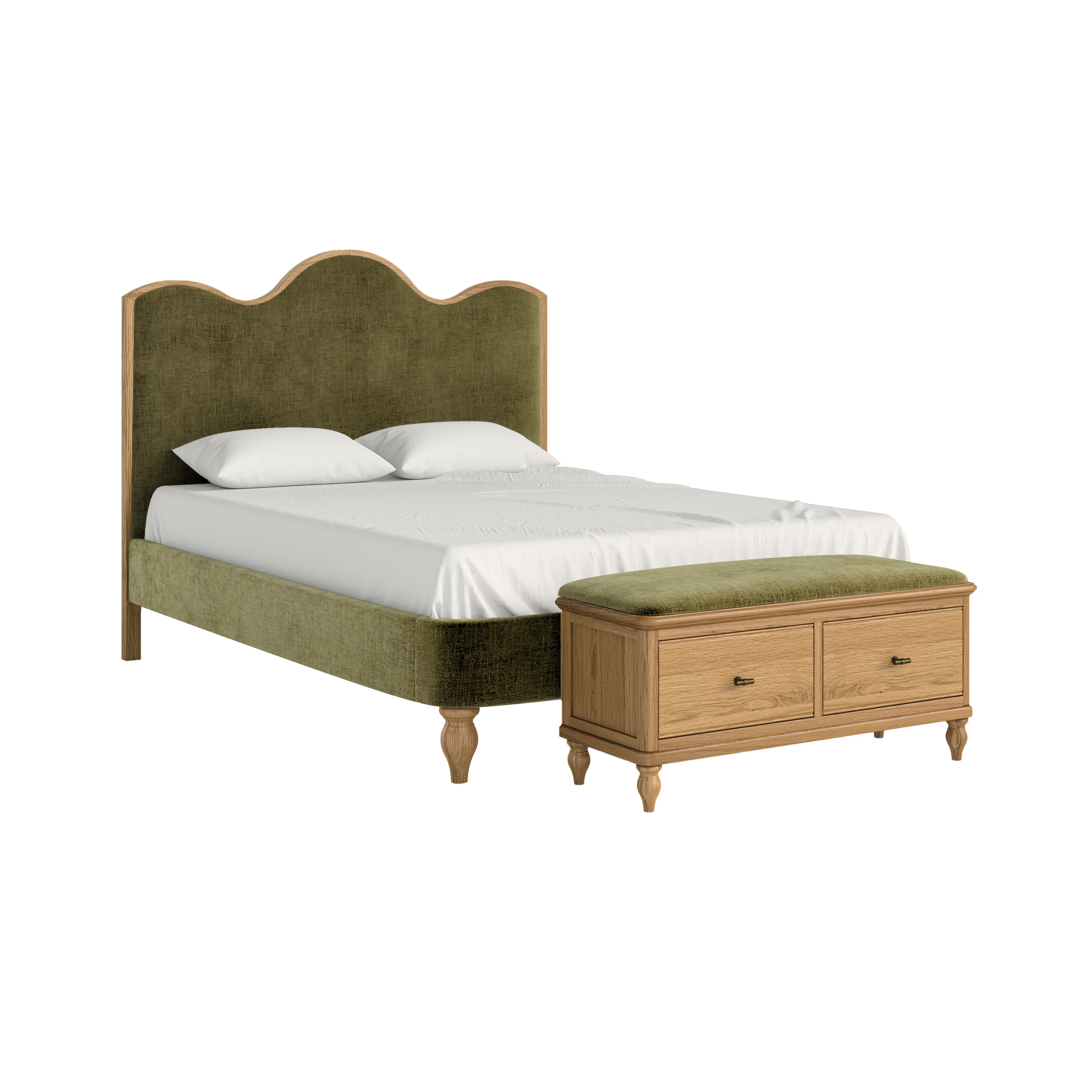 Verona 5' Upholstered Bed Frame – Green Fabric with Curved Headboard - Image 3
