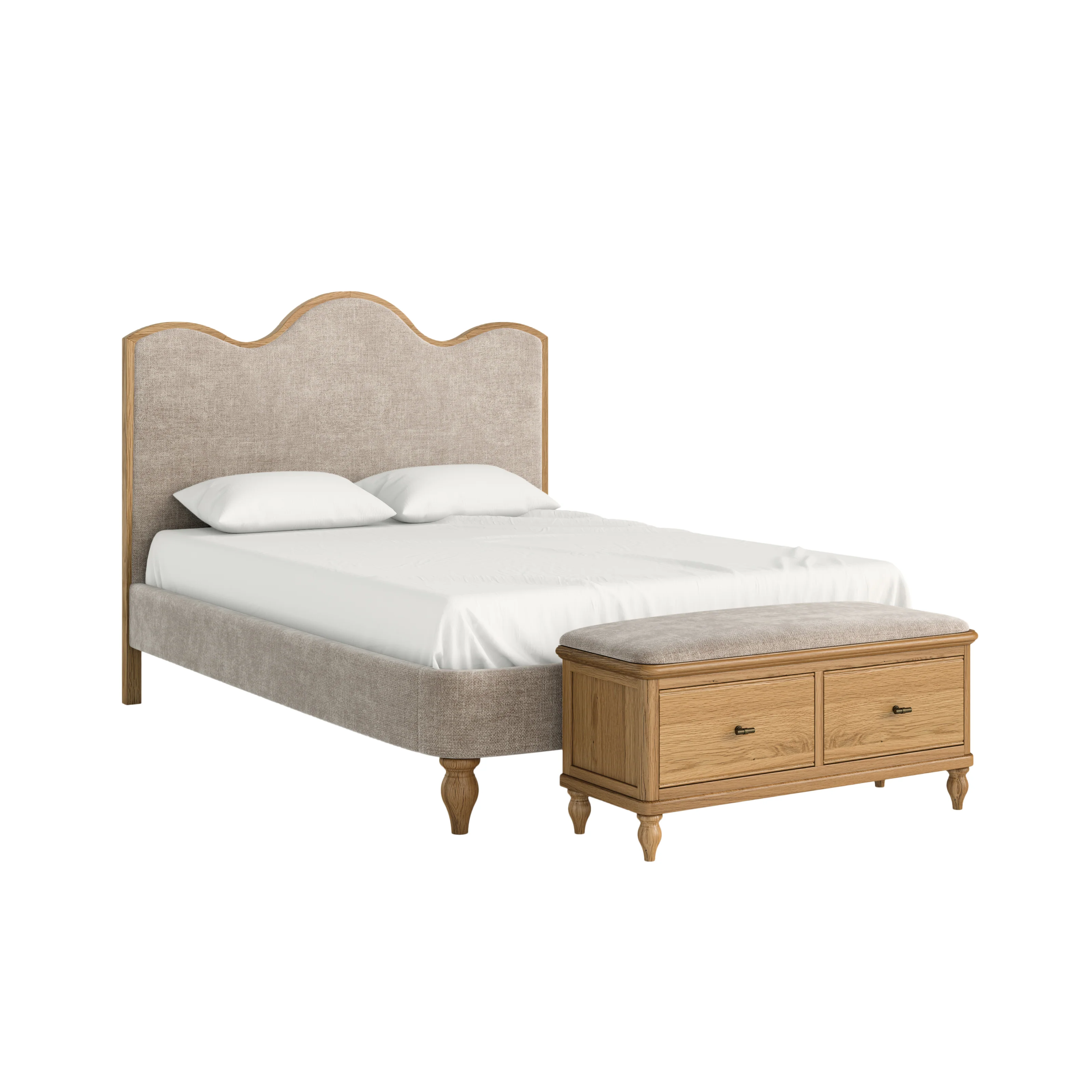 Verona 5' Upholstered Bed Frame – Oatmeal Fabric with Curved Headboard - Image 2