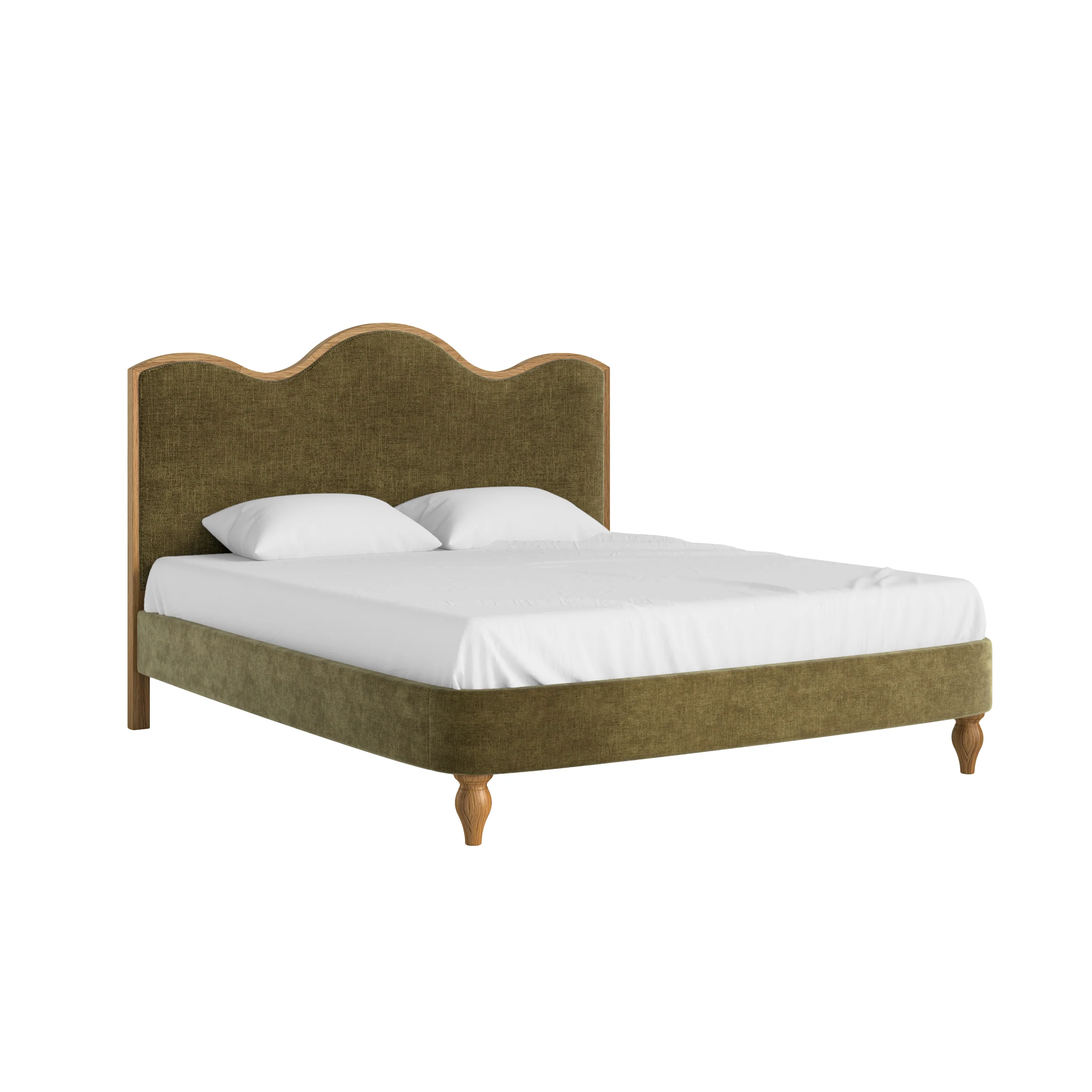Verona 6' Upholstered Bed Frame – Green Fabric with Curved Headboard