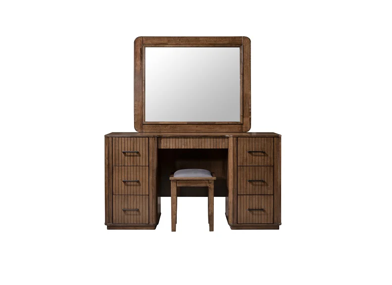 Vienna Dressing Table Set – Walnut Finish with Integrated Mirror - Image 4