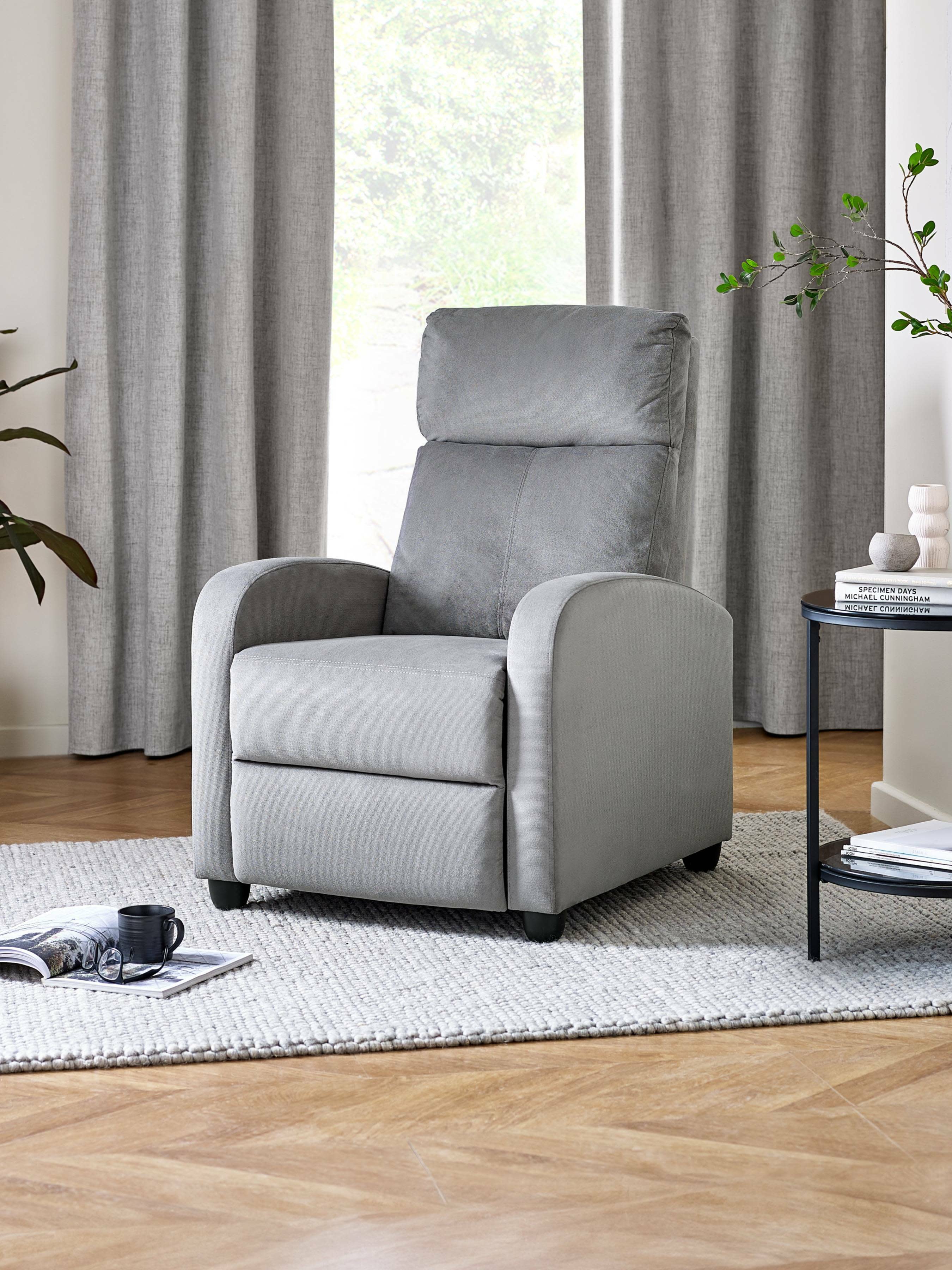 Vivo Grey Chenille Reclining Arm Chair – Plush Comfort with Adjustable Recline