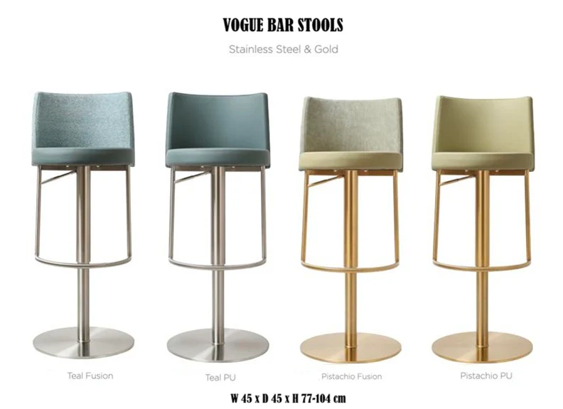 Vogue Barstool – Gold with Pistachio Upholstery and Gas-Lift Adjustment - Image 2