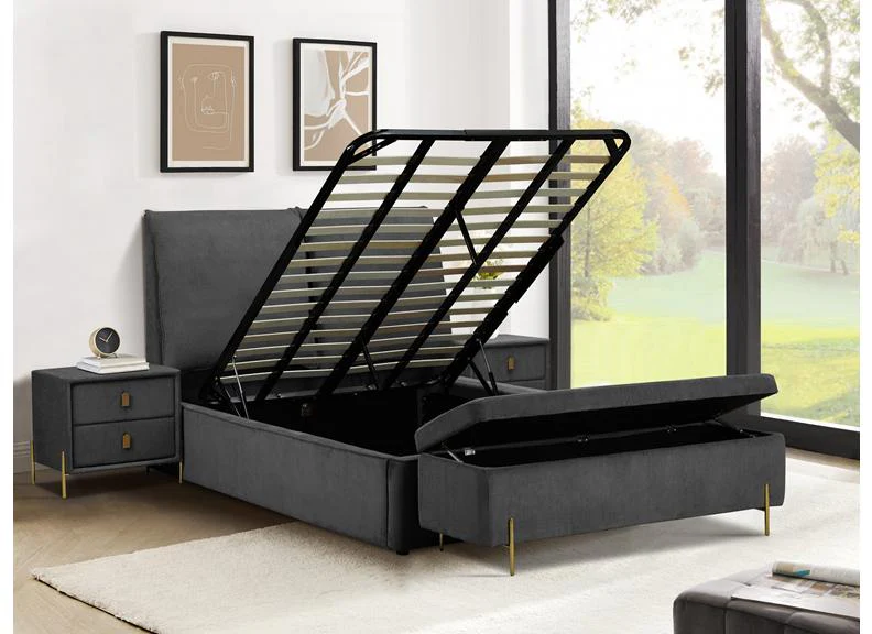 Waterford Grey Fabric Ottoman Bed – Upholstered Storage Frame with Lift-Up Base 4ft6