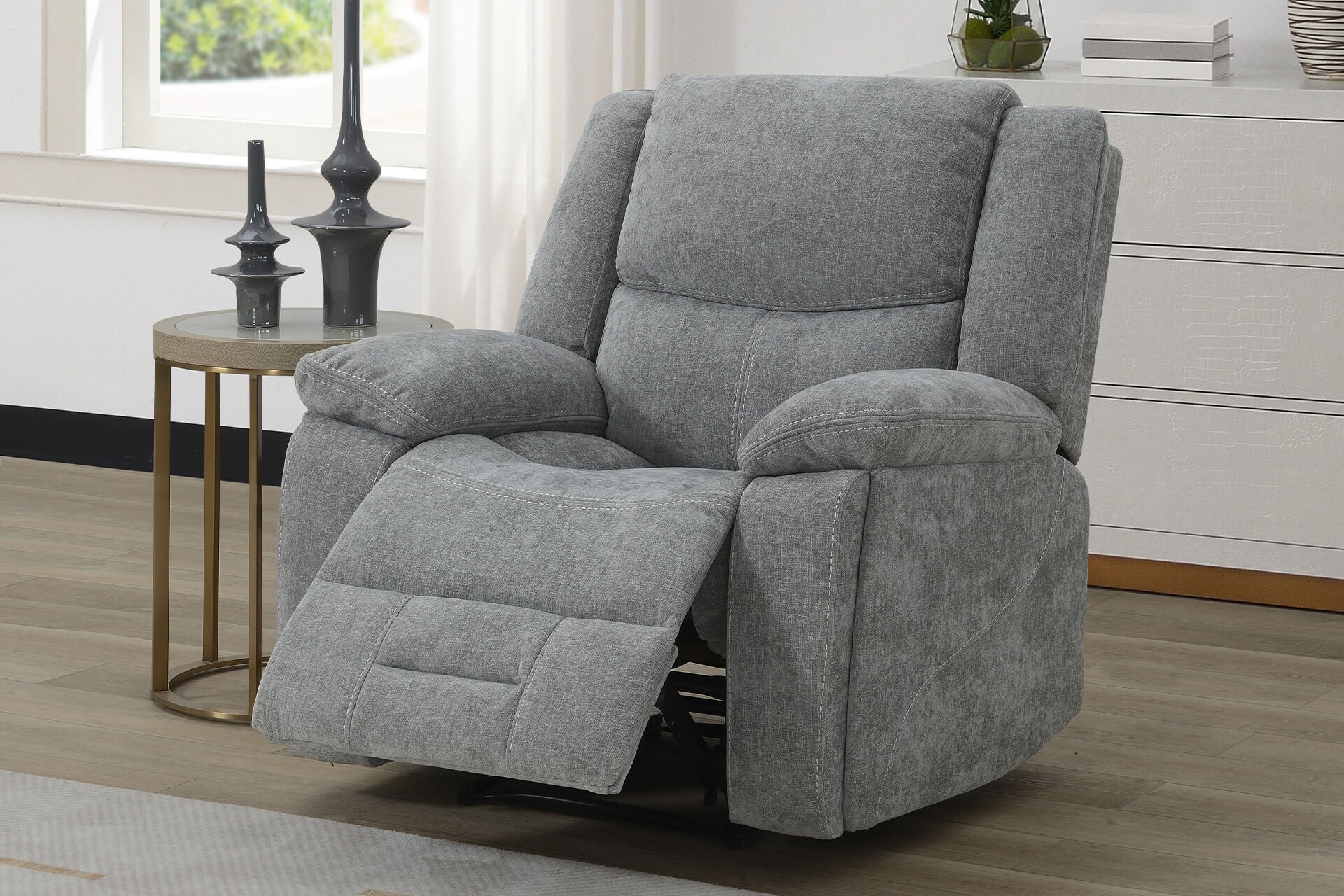 Weston 1 Seater Manual Recliner – Grey with Pocket Sprung Cushions - Image 4