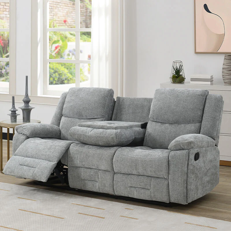 Weston 3 Seater Manual Recliner – Grey with Wireless Charging Tray
