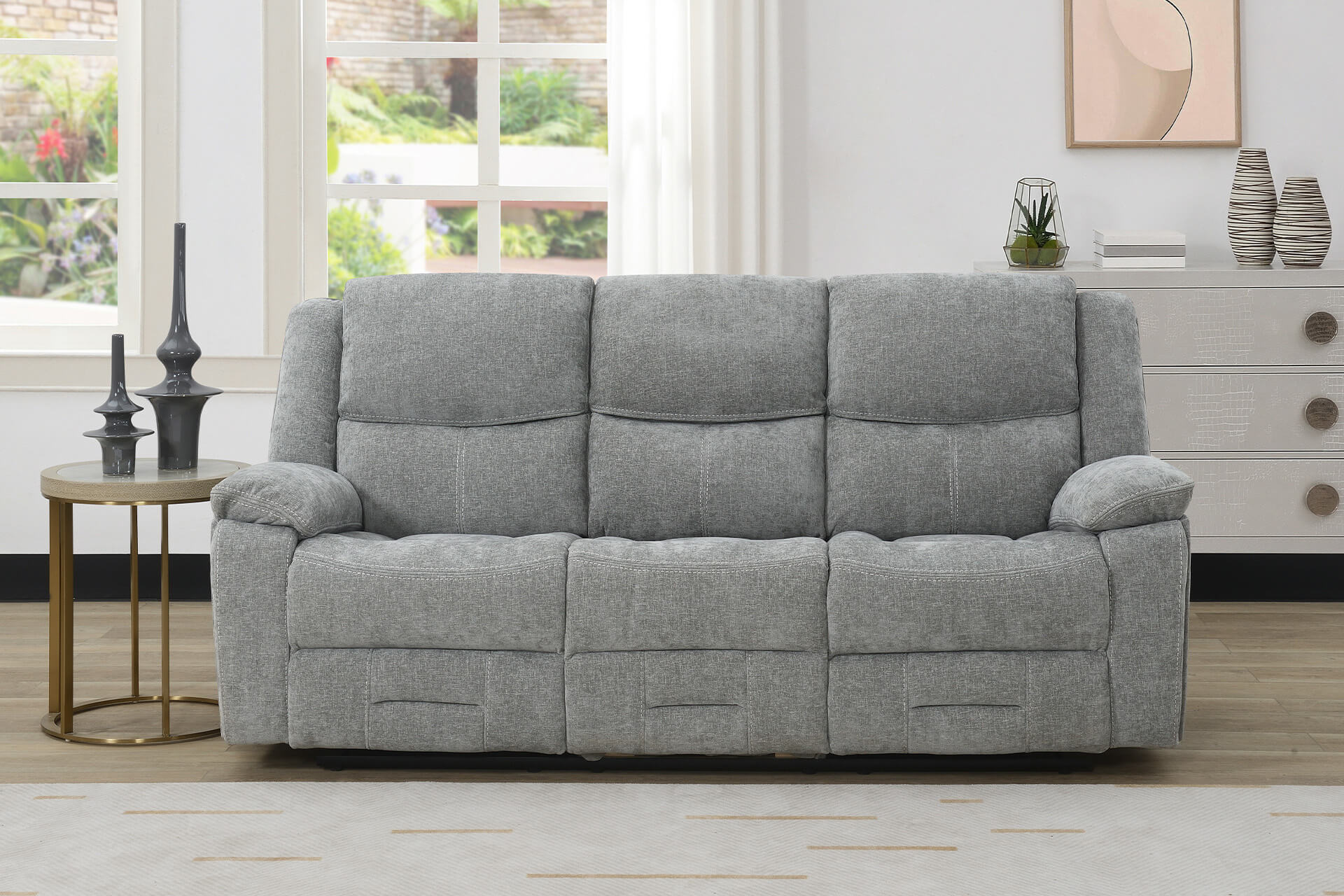 Weston 3 Seater Manual Recliner – Grey with Wireless Charging Tray - Image 3