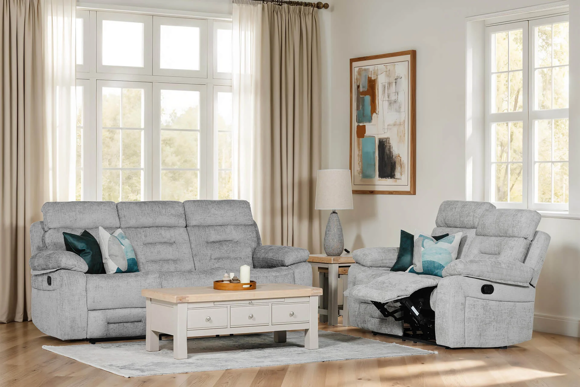 Wilbur 2 Seater Manual Recliner – Grey with Pocket Sprung Seating - Image 2