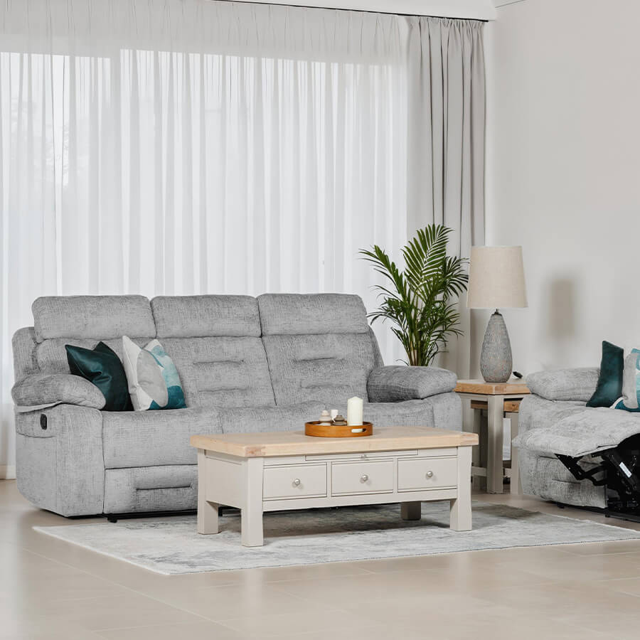 Wilbur 3 Seater Manual Recliner – Grey with Pocket Sprung Seating