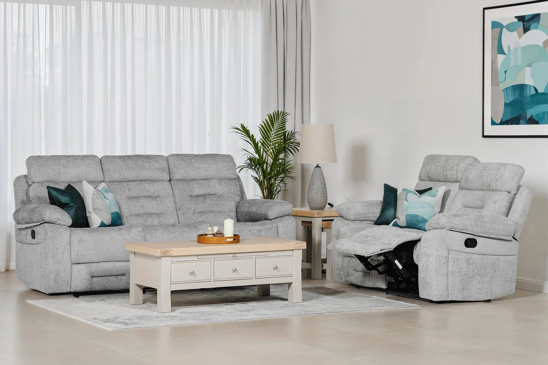 Wilbur 3 Seater Manual Recliner – Grey with Pocket Sprung Seating - Image 3
