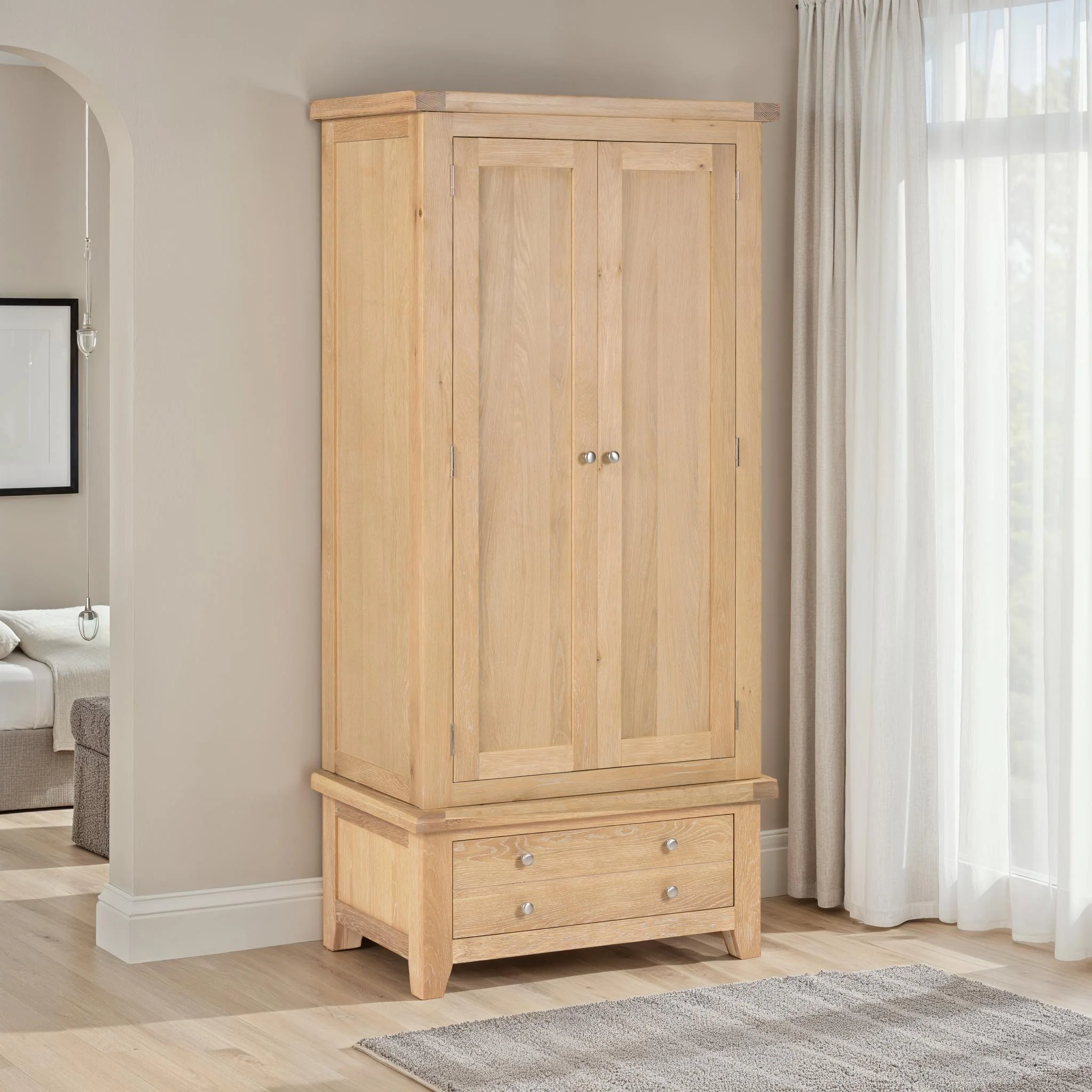Windsor 2 Door 1 Drawer Wardrobe – Natural Oak with Internal Shelf 900mm - Image 2