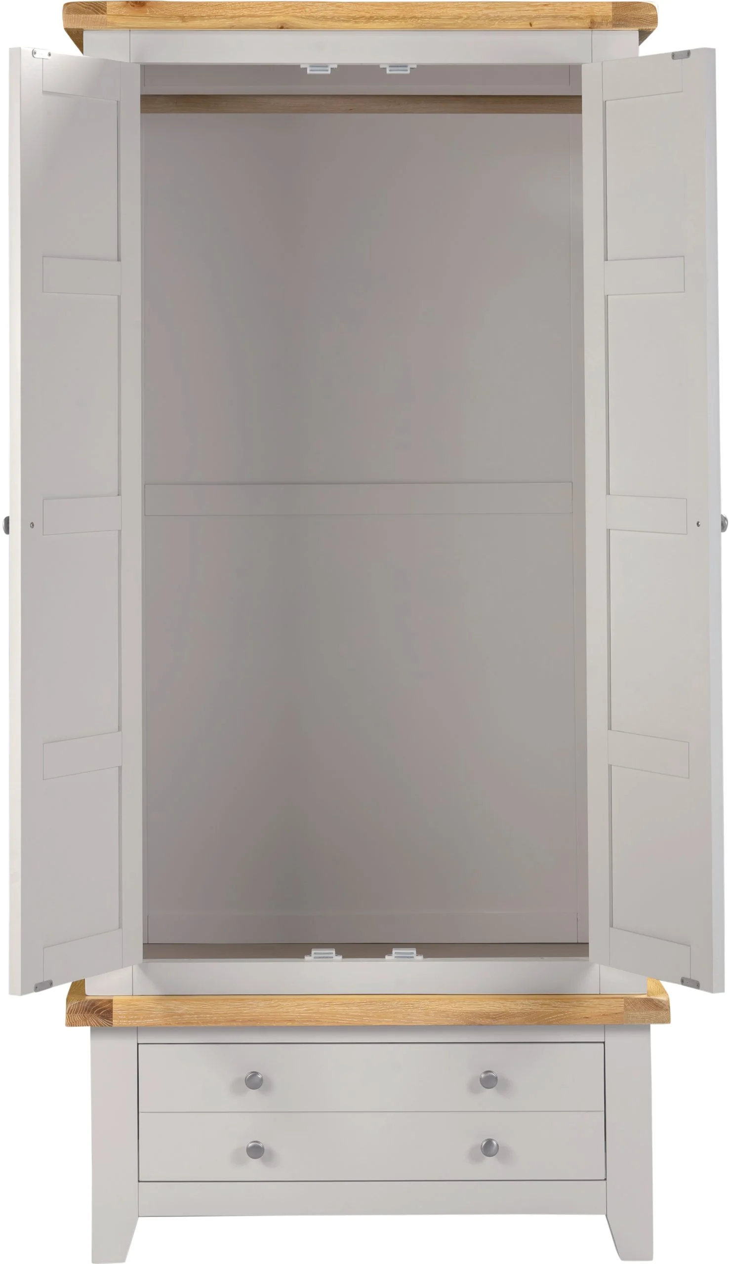 Windsor 2 Door 1 Drawer Wardrobe – Pebble Grey with Oak Top 900mm - Image 3