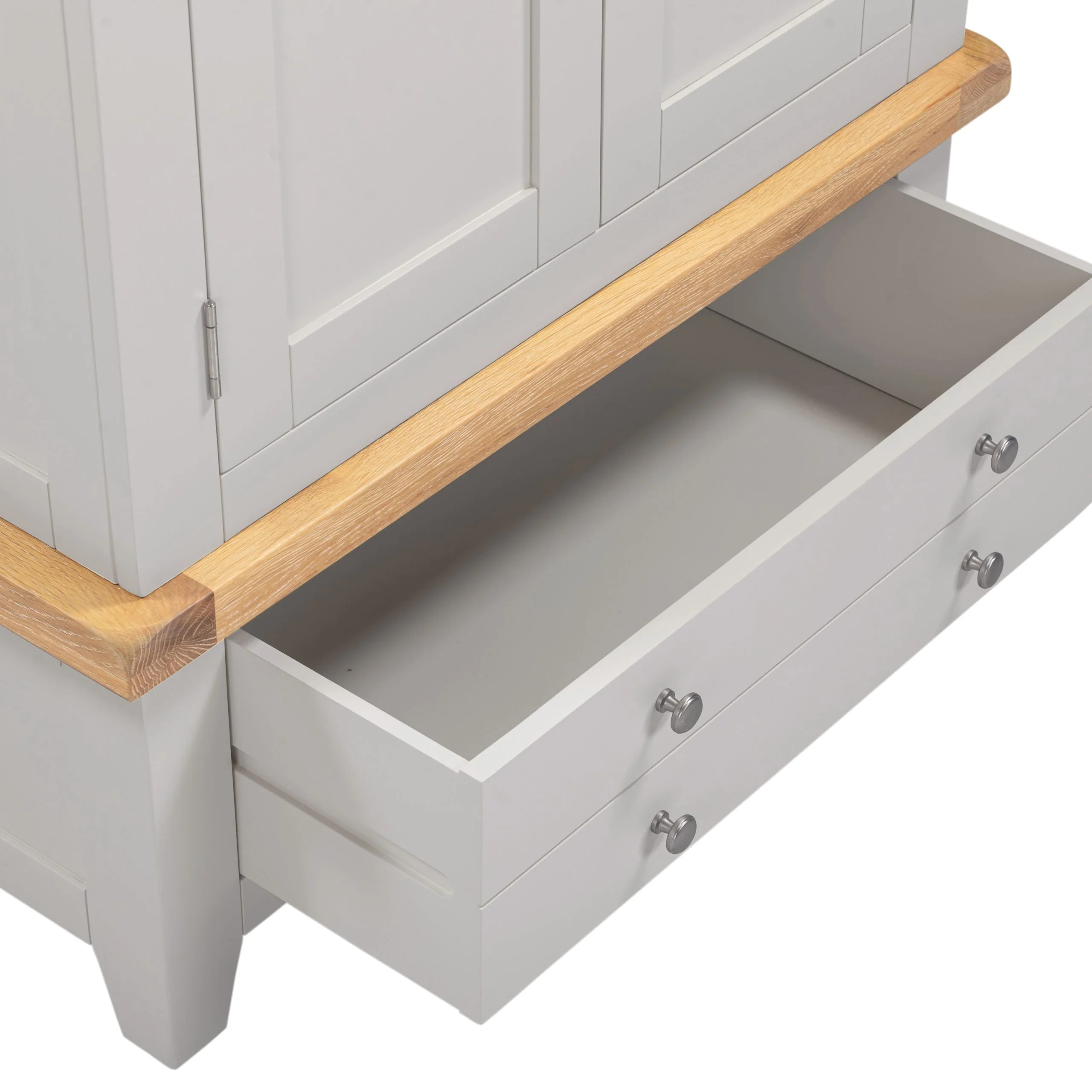 Windsor 2 Door 1 Drawer Wardrobe – Pebble Grey with Oak Top 900mm - Image 4