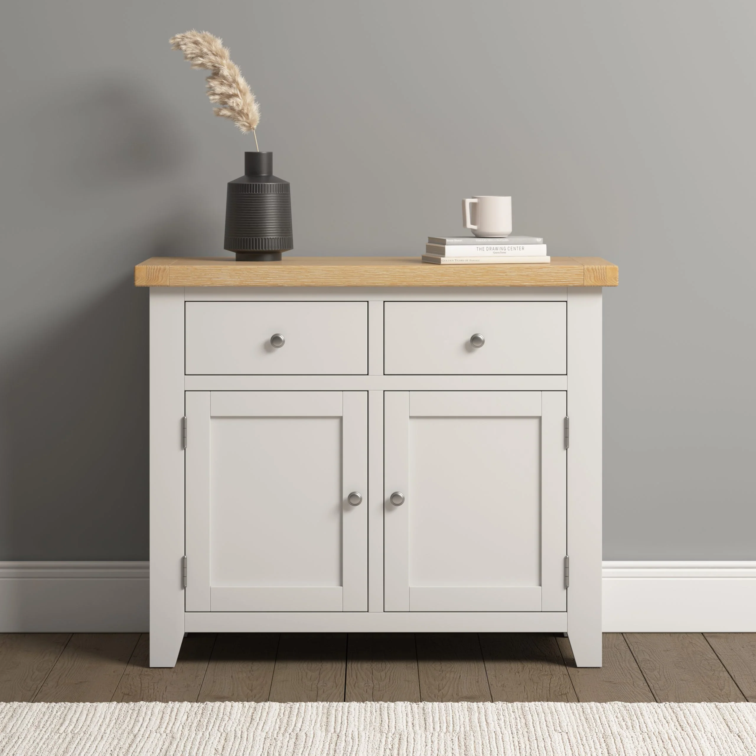 Windsor 2 Door 2 Drawer Sideboard – Ivory with Oak Top 970mm
