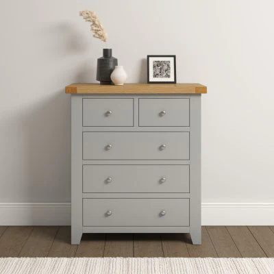 WBF - WINDSOR 3+2 DRAWER CHEST - PEBBLE GREY/OAK