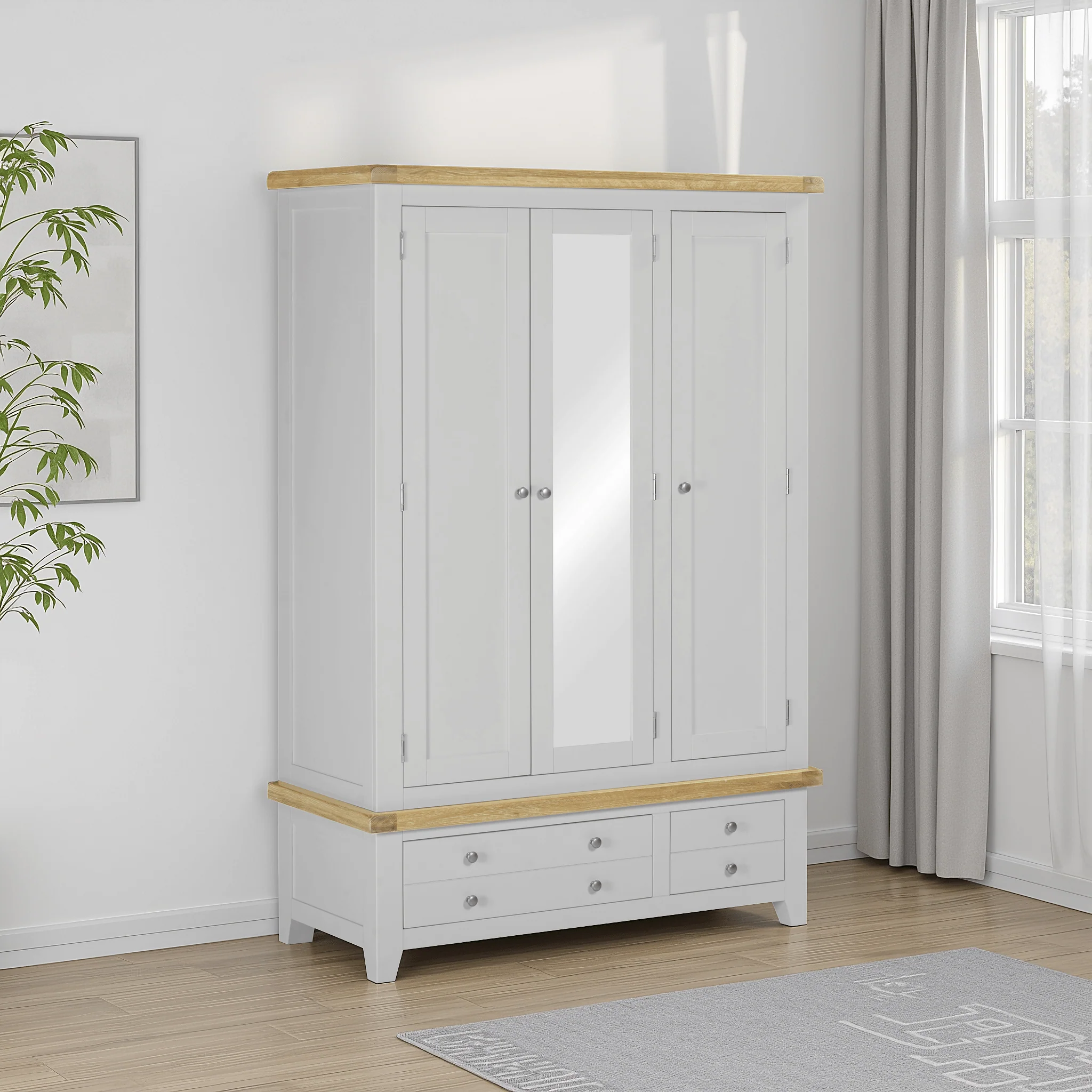 Windsor 3 Door 2 Drawer Wardrobe – Pebble Grey/Oak