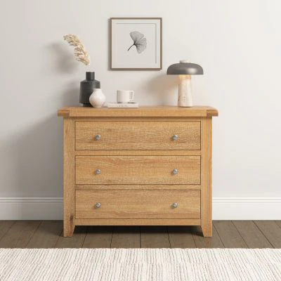 Windsor 3 Drawer Chest – Natural Oak with Smooth Glide Drawers 970mm