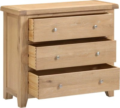 Windsor 3 Drawer Chest – Natural Oak with Smooth Glide Drawers 970mm - Image 3