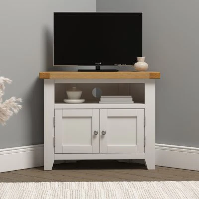 WBF - WINDSOR CORNER TV UNIT - IVORY/OAK - Image 2