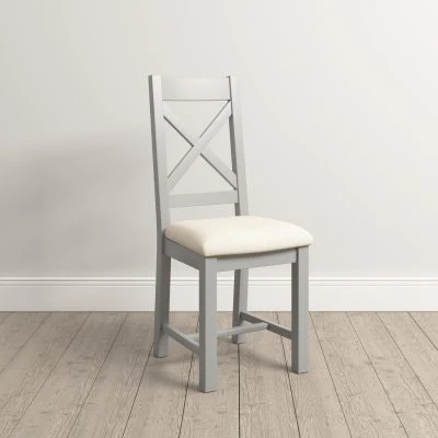 WBF - Windsor Cross Back Dining Chair – Pebble Grey with Oat Fabric Seat (X2 PER BOX)