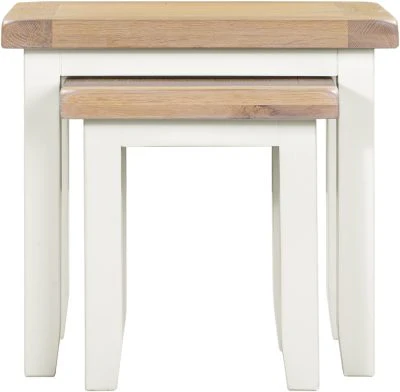 WBF - Windsor Nest of 2 Tables – Ivory Frame with Oak Top 540mm - Image 2