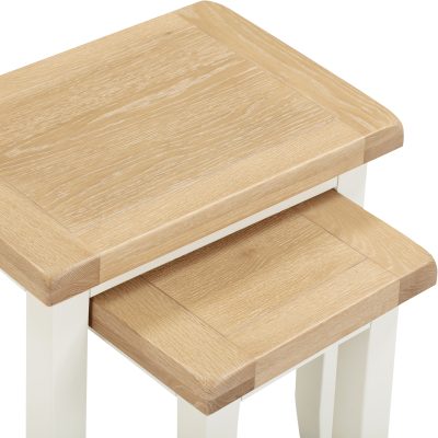 WBF - Windsor Nest of 2 Tables – Ivory Frame with Oak Top 540mm - Image 5