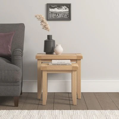 WBF - Windsor Nest of 2 Tables – Natural Oak Compact Design 540mm