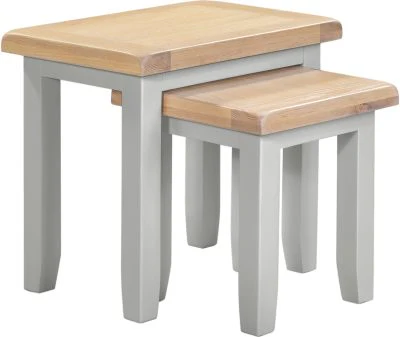 WBF - Windsor Nest of 2 Tables – Pebble Grey with Oak Top 540mm - Image 2