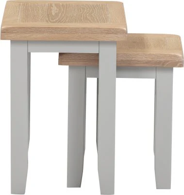 WBF - Windsor Nest of 2 Tables – Pebble Grey with Oak Top 540mm - Image 4
