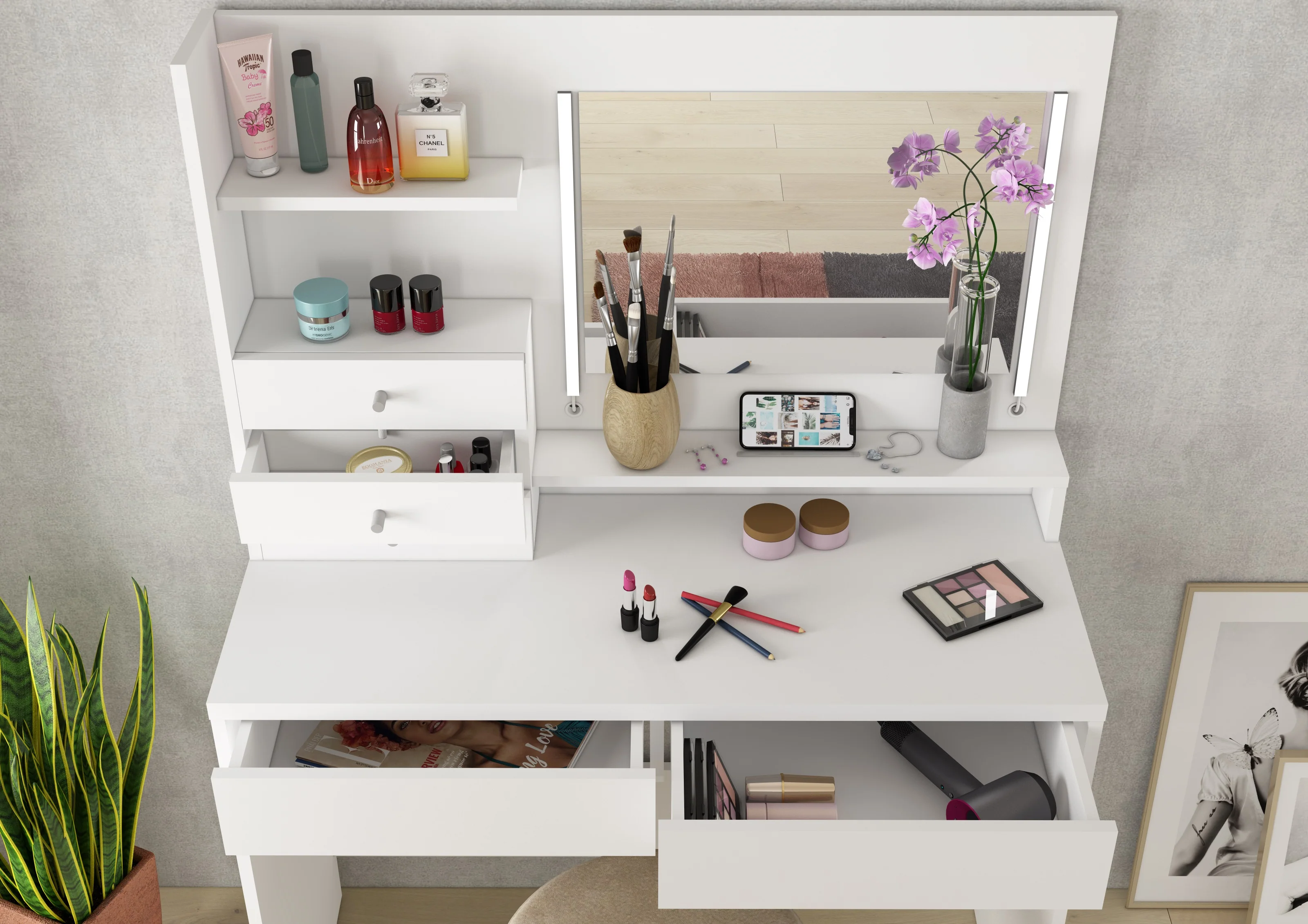 Wish Vanity Table – Dimmable Lights with Storage Drawers - Image 3
