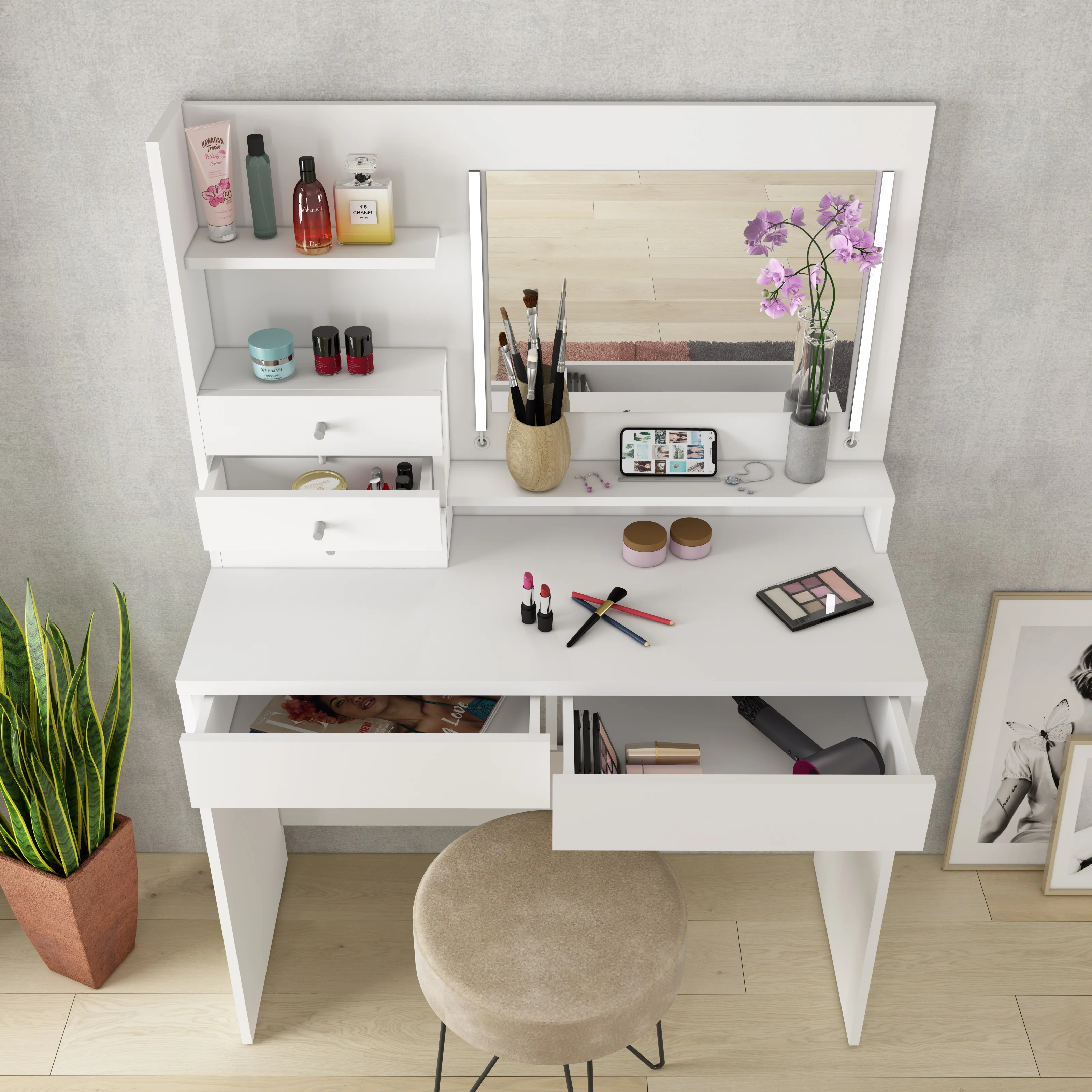 Wish Vanity Table – Dimmable Lights with Storage Drawers - Image 5