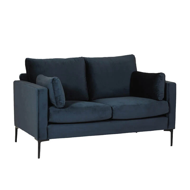 Wren 2 Seater Sofa – Navy Fabric with Black Metal Legs